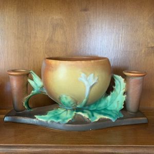 Rare 1937 Roseville Pottery Centerpiece Bowl with Two Candle Holders